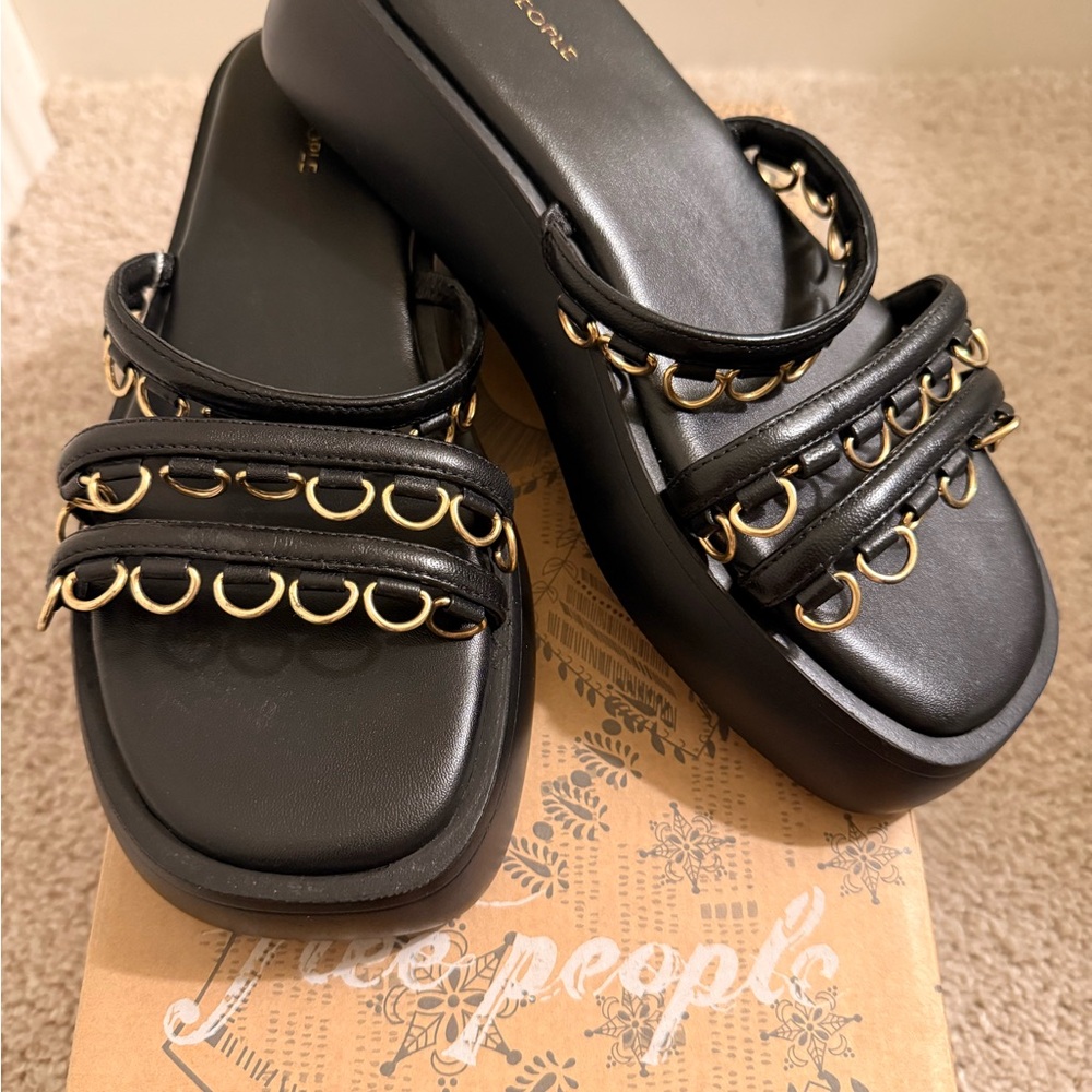 Free People Black and Gold Ringed Sandals